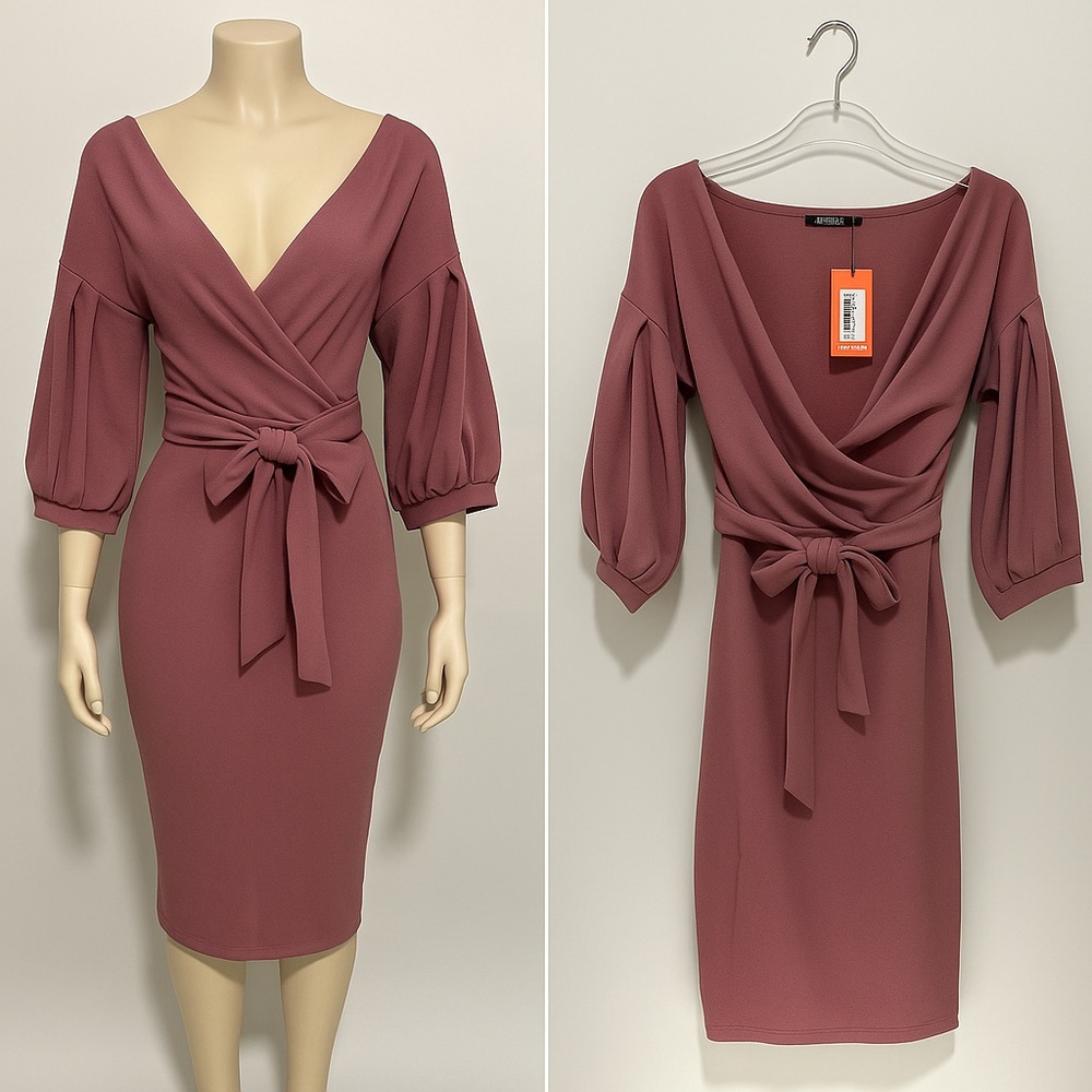 MF-186. Off the Shoulder Wrap Midi Dress